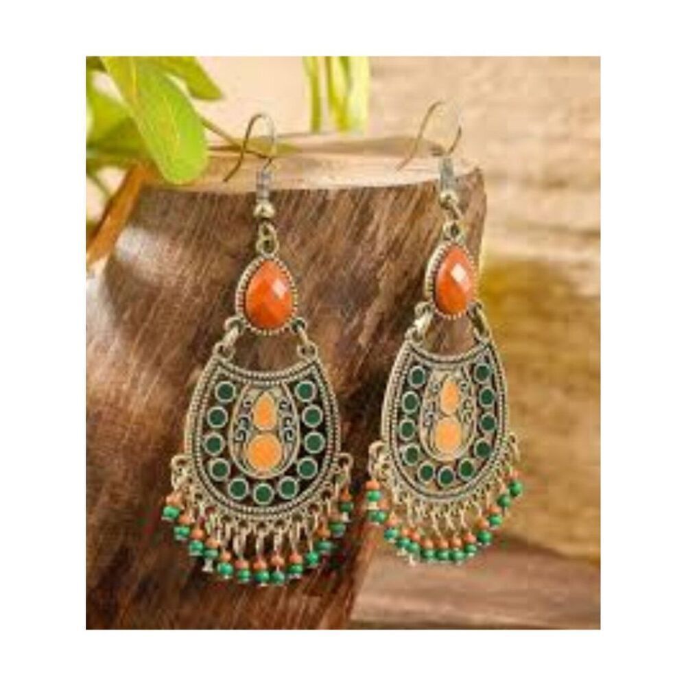 NWT Boho Vintage Tribal Teardrop Beaded Dangle Earrings